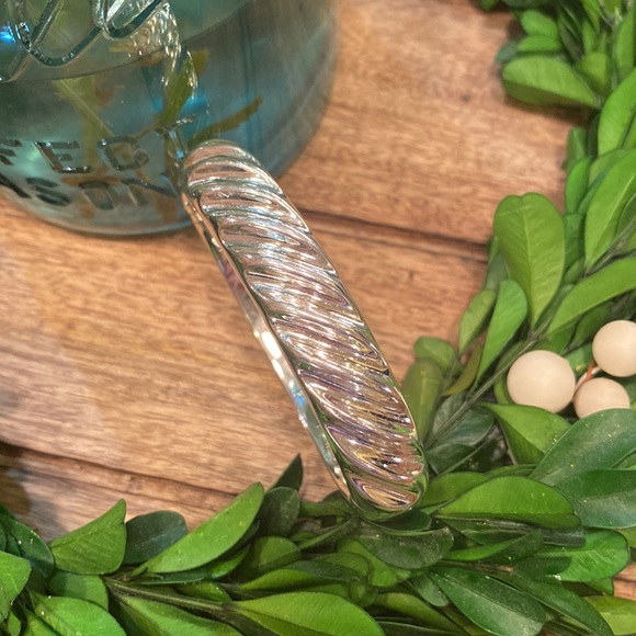 Ribbed Sterling Silver 950 Hinged Bracelet/Bangle - Picture 2 of 8